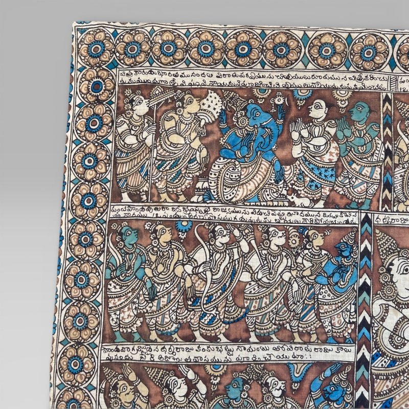 Antique Large Indian Kalamkari Temple Painting Hindu Story Textile Wall Art (2) - Image 4